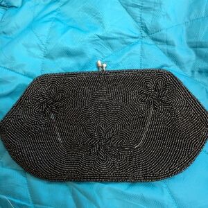 Vintage Elegant Black Beaded Clutch Purse